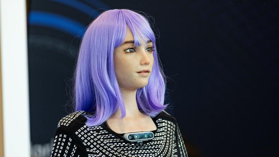 Humanoid robot 'Desmona' is pictured at AI for Good Global Summit, in Geneva, Switzerland, July 6, 2023. REUTERS/Pierre Albouy