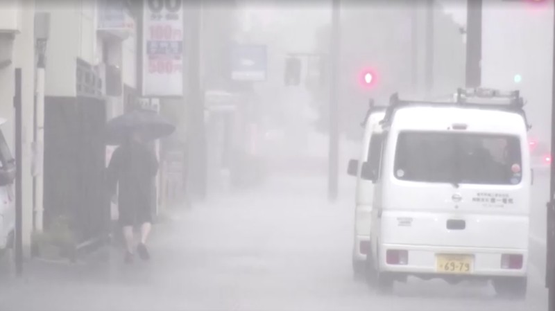 Banjir dan tanah longsor akibat hujan lebat landa Perfektur Saga, Jepang, Senin (10/7/2023). (Kyodo News via AP)