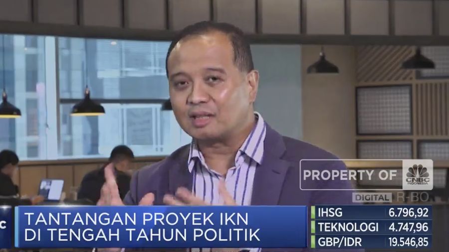 Deputi Bidang Pembiayaan dan Investasi IKN Agung Wicaksono dalam Economic Update di Program Evening Up yang berlangsung pada Selasa, (11/7/2023). (վ TV)
