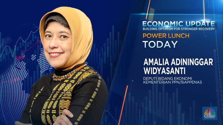Deputi Bidang Ekonomi Kementerian PN/Bappenas, Amalia Adininggar W dalam Economic Update yang berlangsung pada Kamis, (13/7/2023). (CNBC Indonesia TV).