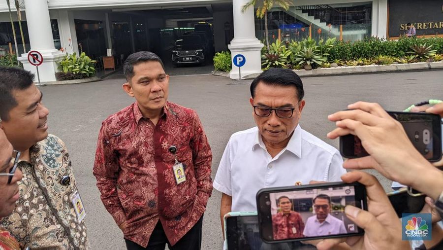 Kepala Staf Kepresidenan (KSP) Moeldoko saat memberikan keterangan di Istana kepresidenan Jakarta. (CNBC Indonesia/Emir Yanwardhana)
