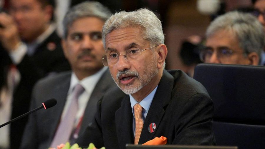 India's Foreign Minister Subrahmanyam Jaishankar, delivers his speech in the Association of Southeast Asian Nations (ASEAN) Post Ministerial Conference with India during the ASEAN Foreign Ministers' meeting in Jakarta, on July 13, 2023, where Myanmar's seat was left empty. BAY ISMOYO/Pool via REUTERS  REFILE - QUALITY REPEAT