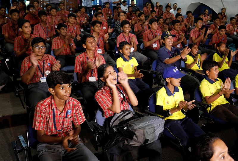 Dalam foto yang dirilis oleh Organisasi Penelitian Luar Angkasa India (ISRO), pesawat ruang angkasa India Chandrayaan-3, kata untuk 