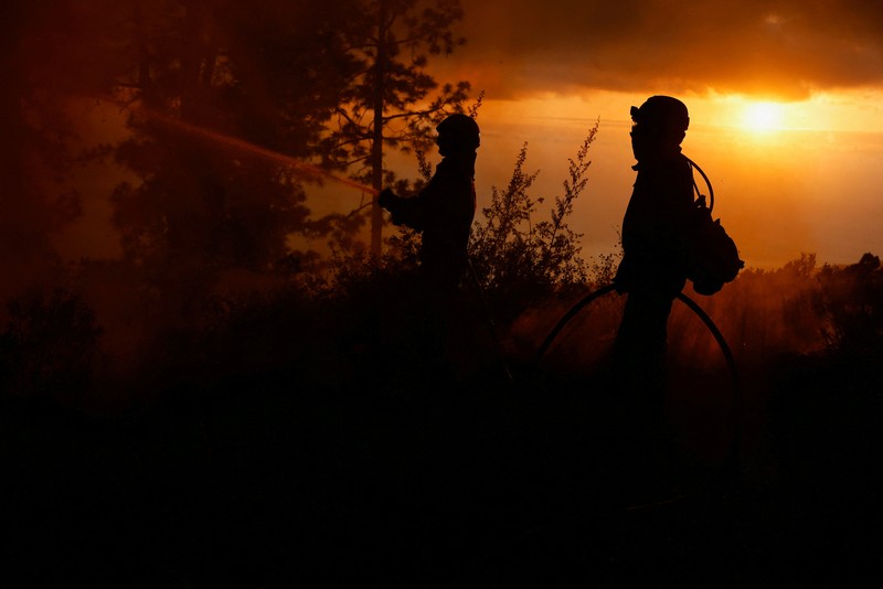 Petugas pemadam kebakaran hutan EIRIF bekerja selama pemadaman kebakaran Tijarafe di Pulau Canary La Palma, Spanyol 16 Juli 2023. Petugas pemadam kebakaran hutan EIRIF bekerja selama pemadaman kebakaran Tijarafe di Pulau Canary La Palma, Spanyol 16 Juli 2023. (REUTERS/Borja Suarez)