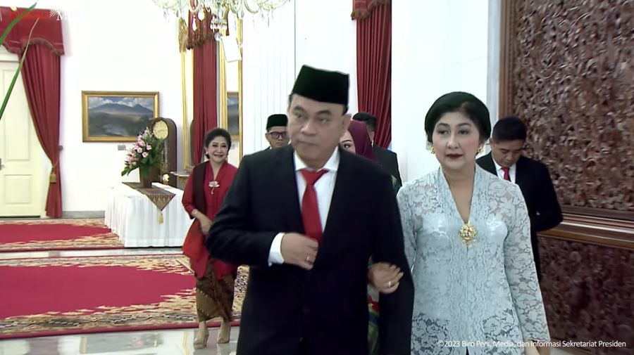 Sejumlah Pejabat sudah mulai datang untuk menghadiri pelantikan Menteri, Wamen, dan Anggota Wantimpres Sisa Masa Jabatan 2019-2024, pada Senin (17/7/2023). (Tangkapan Layar Youtube Sekretariat Presiden)
