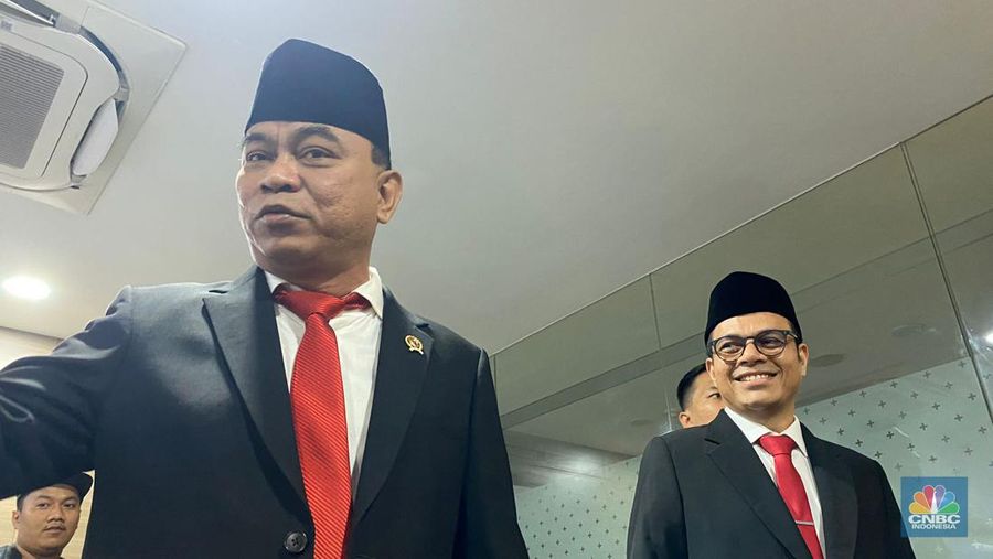 Sertijab Menkominfo Budi Arie Setiadi di Gedung Kominfo, Senin (17/7/2023). (CNBC Indonesia/Novina Putri Bestari)