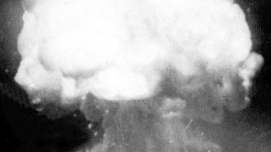 FILE - The first U.S. atom bomb explodes during a test in Alamogordo, N.M., July 16, 1945. The cloud went 40,000 feet in the air, as viewed by an automatic camera six miles away from the site. A new film on J. Robert Oppenheimer's life and his role in the development of the atomic bomb as part of the Manhattan Project during World War II opens in theaters on Friday, July 21, 2023. (AP Photo, File)