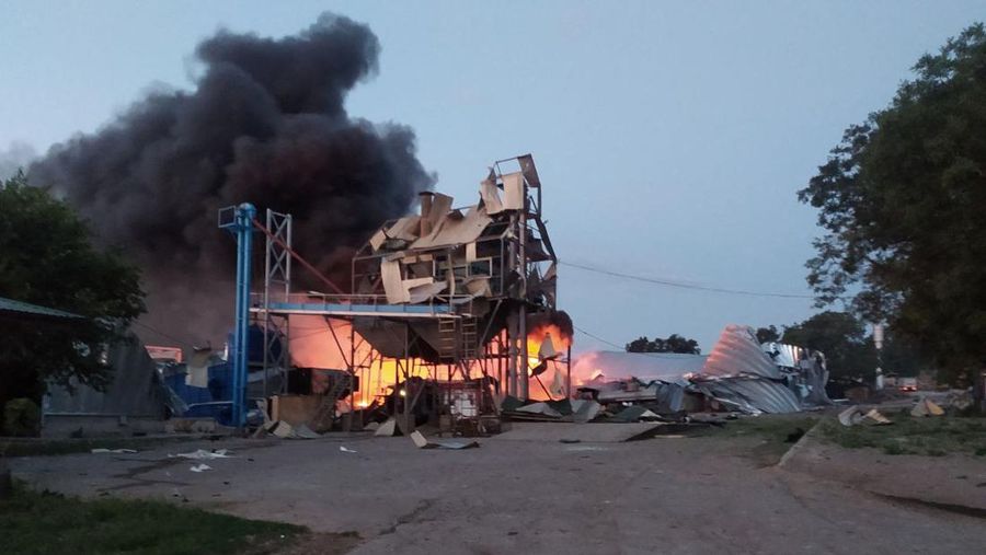 A view shows a grain warehouse destroyed by a Russian missile strike, amid Russia's attack on Ukraine, at a compound of an agricultural company in Odesa region, Ukraine July 21, 2023. Press Service of the the Operational Command South of the Ukrainian Armed Forces/Handout via REUTERS ATTENTION EDITORS - THIS IMAGE HAS BEEN SUPPLIED BY A THIRD PARTY