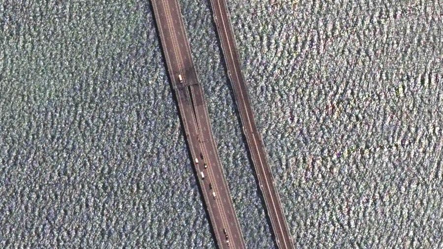 Ukraina berupaya menyerang infrastruktur di pusat Crimea menggunakan drone pada Sabtu (22/7/2023). (Satellite image ©2023 Maxar Technologies via AP)