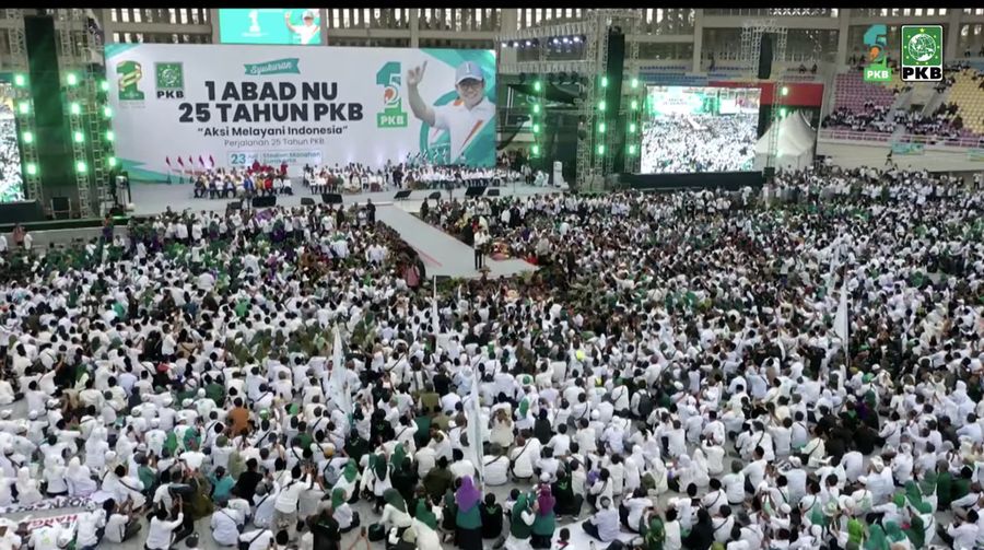 Joko Widodo dalam syukuran 1 Abad NU 25 Tahun PKB. (Tangkapan layar youtube DPP PKB) Joko Widodo dalam syukuran 1 Abad NU 25 Tahun PKB. (Tangkapan layar youtube DPP PKB)