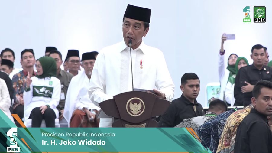 Joko Widodo dalam syukuran 1 Abad NU 25 Tahun PKB. (Tangkapan layar youtube DPP PKB)