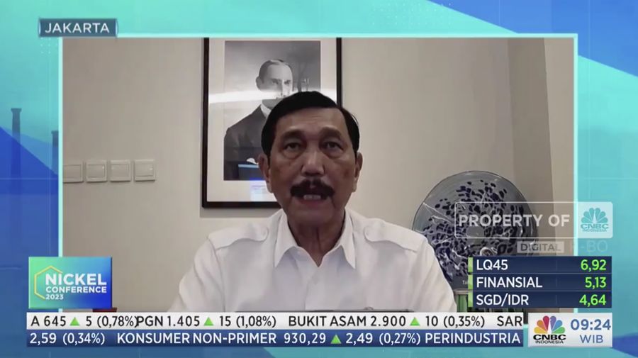 Menteri Koordinator Bidang Kemaritiman dan Investasi (Menko Marves), Luhut B. Pandjaitan sebagai keynote Speech dalam CNBC Indonesia Nickel Conference 2023. (Tangkapan Layar CNBC Indonesia TV)