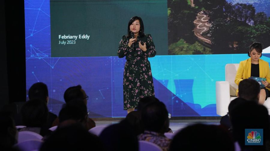 President Director PT Vale Indonesia, Febriany Eddy saat menghadiri acara 'Nickel Conference 2023' di Jakarta, Selasa (25/7/2023). (CNBC Indonesia/Faisal Rahman)