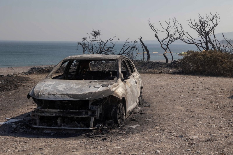 Petugas pemadam kebakaran Rumania memberikan air kepada kelinci yang diselamatkan dari kebakaran hutan di pulau Rhodes, Yunani, 24 Juli 2023. (Romanian Government's Department for Emergencies/Handout via REUTERS)