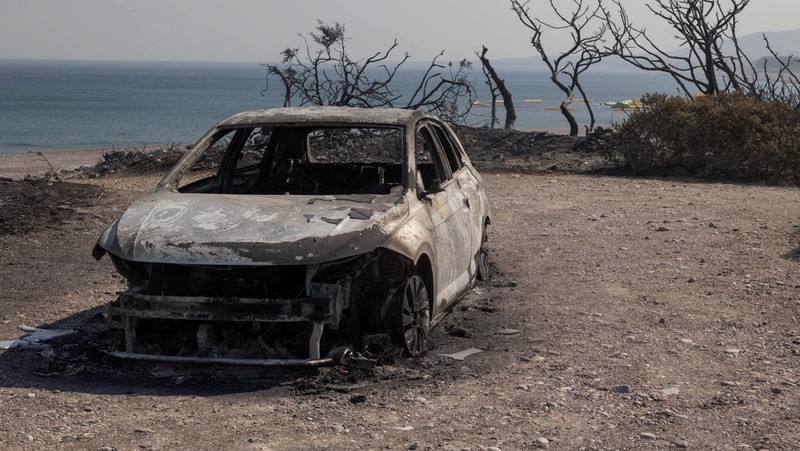 Petugas pemadam kebakaran Rumania memberikan air kepada kelinci yang diselamatkan dari kebakaran hutan di pulau Rhodes, Yunani, 24 Juli 2023. (Romanian Government's Department for Emergencies/Handout via REUTERS)