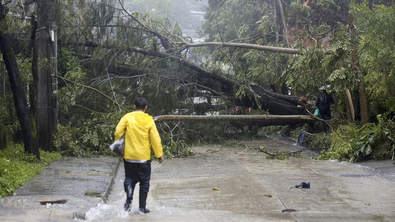 Topan Doksuri di daerah pemukiman di Kota Baguio, Filipina utara pada Rabu, 26 Juli 2023. (AP Photo)