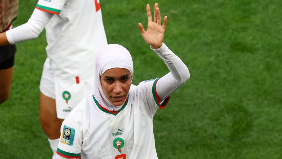 Nouhaila Benzina berhasil membawa Maroka mengalahkan Korea Selatan dalam gelaran Piala Dunia Wanita 2023. (REUTERS/Hannah Mckay)
