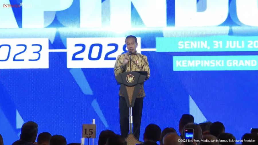 Sambutan Presiden Jokowi Pada Pengukuhan DPN APINDO, Jakarta, 31 Juli 2023. (Tangkapan Layar Youtube/Sekretariat Presiden)
