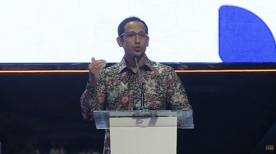 Menteri Pendidikan, Kebudayaan, Riset, dan Tekonogi Republik Indonesia, Nadiem Anwar Makarim saat menghadiri Acara Puncak LPDP Festival 2023. (Tangkapan Layar Youtube LPDP RI)