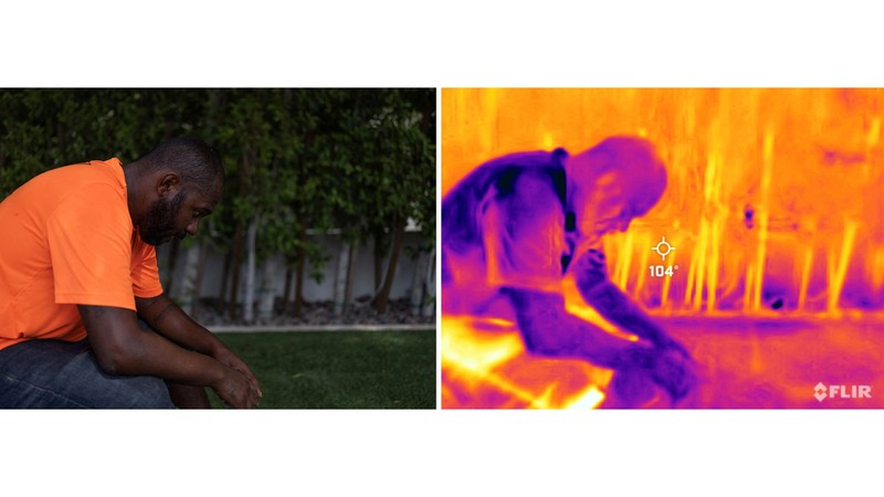 Gary, a local resident, poses for a picture as he walks on trails, during a 27 days long heat wave with temperatures over 110 degrees Fahrenheit (43 degrees Celsius) at a park in Phoenix, Arizona, U.S., July 26, 2023. On July 26 at 09:53 (GMT-7), a Flir One ProThermal camera registered a surface temperature of 105¡F (40¡C), with an air temperature of 86¡F (30¡C) according to the National Weather Service. REUTERS/Carlos Barria        SEARCH 