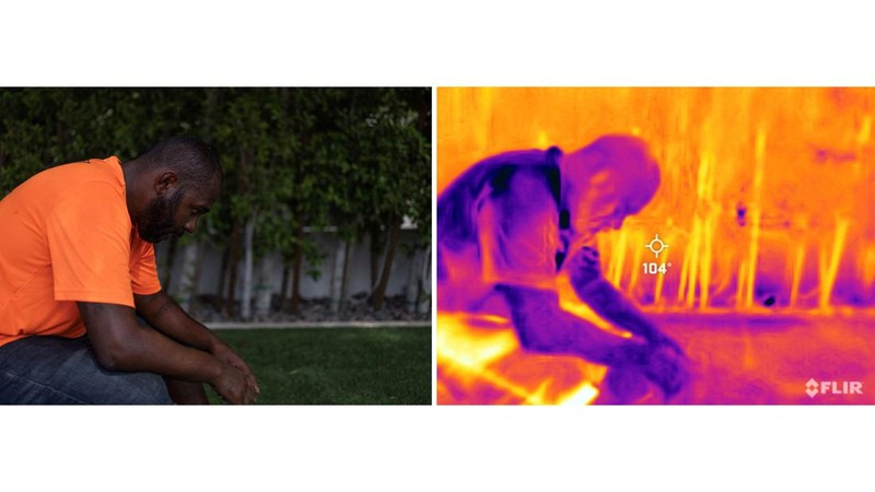 Gary, a local resident, poses for a picture as he walks on trails, during a 27 days long heat wave with temperatures over 110 degrees Fahrenheit (43 degrees Celsius) at a park in Phoenix, Arizona, U.S., July 26, 2023. On July 26 at 09:53 (GMT-7), a Flir One ProThermal camera registered a surface temperature of 105¡F (40¡C), with an air temperature of 86¡F (30¡C) according to the National Weather Service. REUTERS/Carlos Barria        SEARCH 