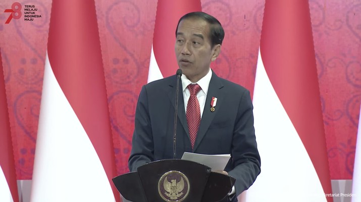 Presiden Jokowi memberikan sambutan pada pembukaan Sidang Umum ke-44 AIPA, Jakarta,(7/8/2023). (Tangkapan Layar Youtube Sekretariat Presiden)