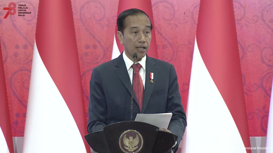 Presiden Jokowi memberikan sambutan pada pembukaan Sidang Umum ke-44 AIPA, Jakarta,(7/8/2023). (Tangkapan Layar Youtube Sekretariat Presiden)