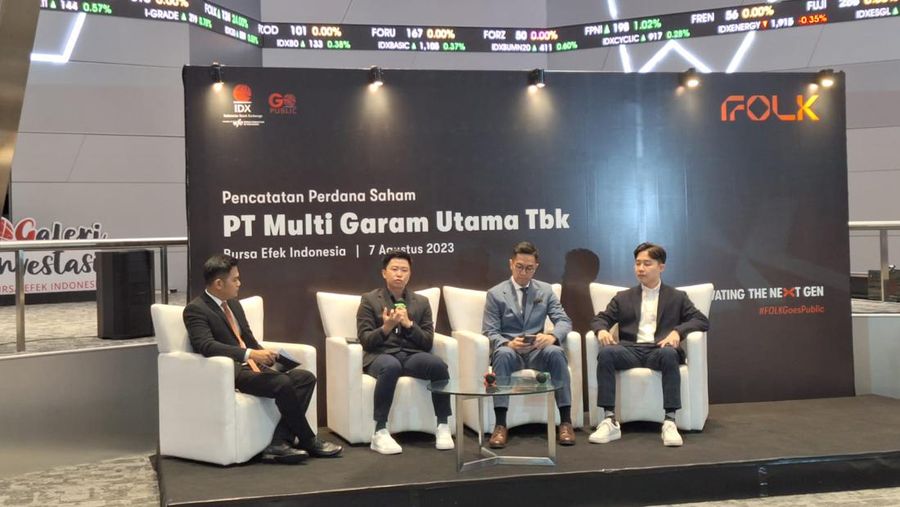 PT Multi Garam Utama Tbk (FOLK) atau FOLK Group resmi mencatatkan saham perdana atau Initial Public Offering (IPO) di Bursa Efek Indonesia (BEI), Jakarta, Senin, (7/7)
