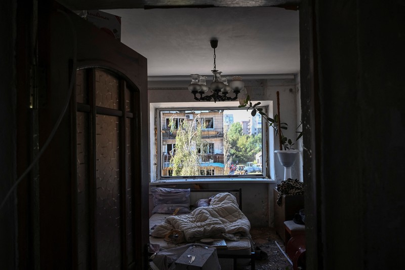 UKRAINE-CRISIS/ATTACK-POKROVSK A view shows a building destroyed during a Russian missile strike, amid Russia's attack on Ukraine, in Pokrovsk, Donetsk region, Ukraine August 7, 2023. Head of the Donetsk Regional Military Administration Pavlo Kyrylenko/Handout via REUTERS THIS IMAGE HAS BEEN SUPPLIED BY A THIRD PARTY. MANDATORY CREDIT. NO RESALES. NO ARCHIVES