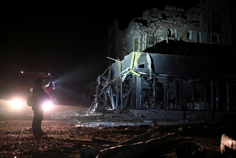 UKRAINE-CRISIS/ATTACK-POKROVSK A view shows a building destroyed during a Russian missile strike, amid Russia's attack on Ukraine, in Pokrovsk, Donetsk region, Ukraine August 7, 2023. Head of the Donetsk Regional Military Administration Pavlo Kyrylenko/Handout via REUTERS THIS IMAGE HAS BEEN SUPPLIED BY A THIRD PARTY. MANDATORY CREDIT. NO RESALES. NO ARCHIVES