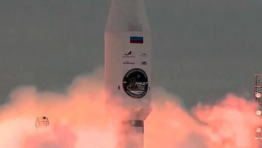 In this grab from a handout footage taken and released by the Russian Space Agency Roscosmos on August 11, 2023, a Soyuz 2.1b rocket with the Luna-25 lander blasts off from the launch pad at the Vostochny cosmodrome, some 180 km north of Blagoveschensk, in the Amur region. Russia launched its first probe to the Moon in almost 50 years on August 11, 2023, a mission designed to give fresh impetus to its space sector, which has been struggling for years and become isolated by the conflict in Ukraine. The launch of the Luna-25 probe is Moscow's first lunar mission since 1976, when the USSR was a pioneer in the conquest of space. The spacecraft is due to reach lunar orbit in five days. (Photo by Handout / Russian Space Agency Roscosmos / AFP) / RESTRICTED TO EDITORIAL USE - MANDATORY CREDIT 