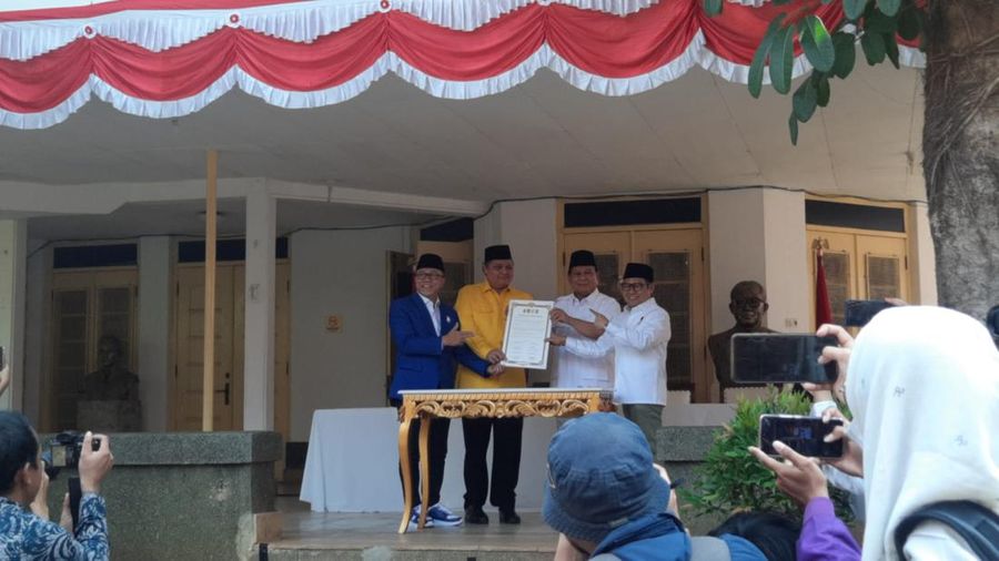 Deklarasi Koalisi 4 partai Gerindra, Golkar, PAN, PKB untuk mendukung Prabowo Subianto menjadi Calon Presiden 2024. (Dok. Detikcom/Annisa)