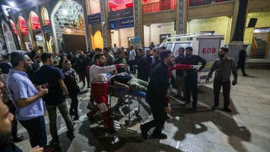 Emergency personnel transport the injured following a shooting attack at Iran's Shah Cheragh mausoleum in the Fars province capital Shiraz, on August 13, 2023. A shooting on August 13 at a Shiite Muslim shrine in Iran's south killed at least one person and wounded eight others, state media reported, revising down a previous toll of four fatalities. (Photo by MOHAMMADREZA DEHDARI / ISNA / AFP)