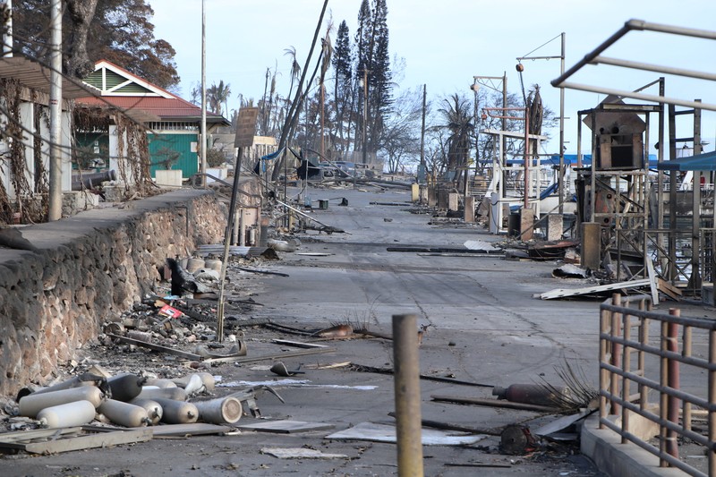 Cangkang rumah dan bangunan yang terbakar tersisa setelah kebakaran hutan yang didorong oleh angin kencang membakar sebagian besar kota di Lahaina, Maui, Hawaii, AS 11 Agustus 2023. Cangkang rumah dan bangunan yang terbakar tersisa setelah kebakaran hutan yang didorong oleh angin kencang membakar sebagian besar kota di Lahaina, Maui, Hawaii, AS 11 Agustus 2023. (Hawai'i Department of Land and Natural Resources/Handout via REUTERS)