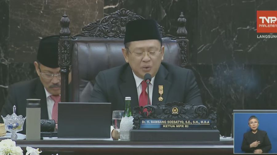 Bambang Soesatyo dalam acara sidang tahunan MPR, DPR, DPD RI, Jakarta, Rabu (16/8/2023). (Tangkapan layar Youtube DPR RI)