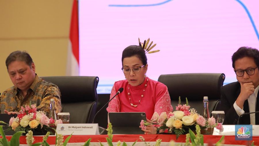 Konferensi Pers Nota Keuangan dan Rancangan Anggaran Pendapatan dan Belanja Negara (RAPBN) 2024. (CNBC indonesia/Muhammad Sabki)