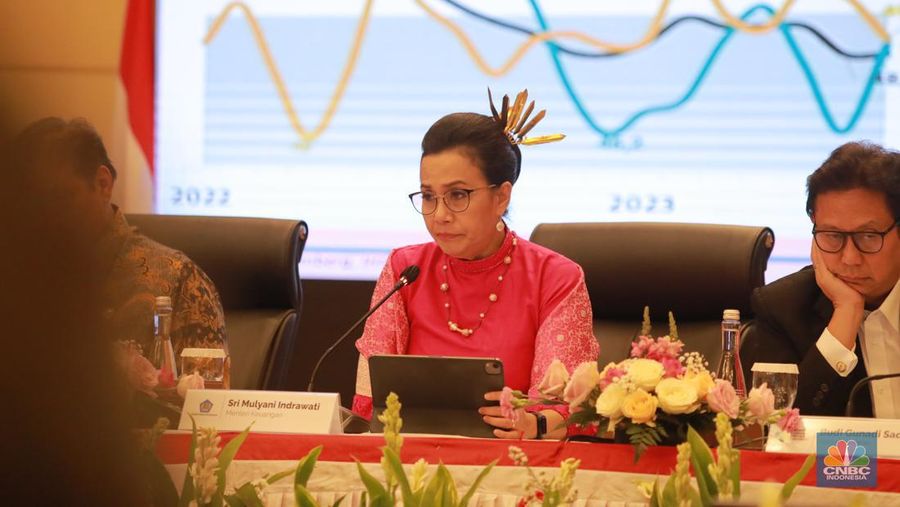 Konferensi Pers Nota Keuangan dan Rancangan Anggaran Pendapatan dan Belanja Negara (RAPBN) 2024. (CNBC indonesia/Muhammad Sabki)