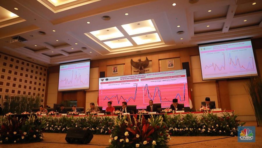 Konferensi Pers Nota Keuangan dan Rancangan Anggaran Pendapatan dan Belanja Negara (RAPBN) 2024. (CNBC indonesia/Muhammad Sabki)