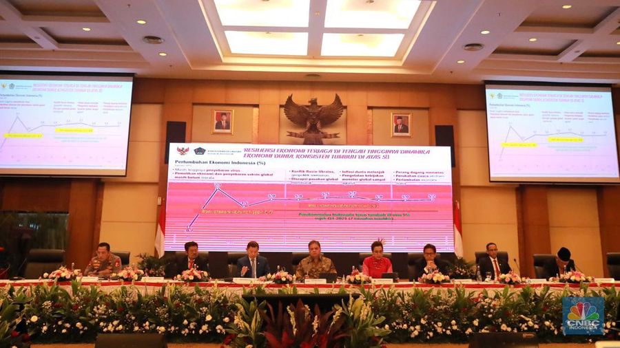 Konferensi Pers Nota Keuangan dan Rancangan Anggaran Pendapatan dan Belanja Negara (RAPBN) 2024. (CNBC indonesia/Muhammad Sabki)