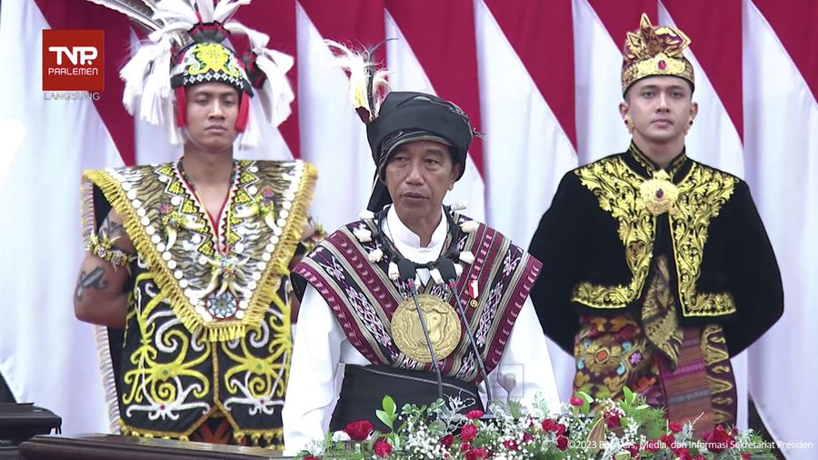 Pidato kenegaraan Presiden RI Joko Widodo (Jokowi) saat sidang tahunan MPR, DPR dan DPD RI, Jakarta, Rabu (16/8/2023). (Tangkapan layar Youtube Setpres RI)