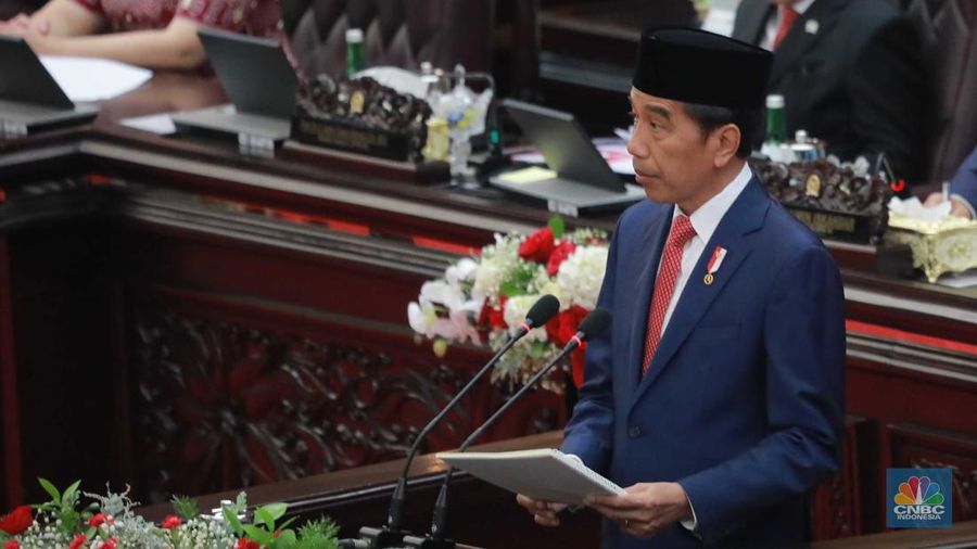 Pidato Presiden RI Joko Widodo tentang RAPBN Tahun Anggaran 2024 beserta nota keuangannya. (²©²ÊÍøÕ¾/Muhammad Sabki)