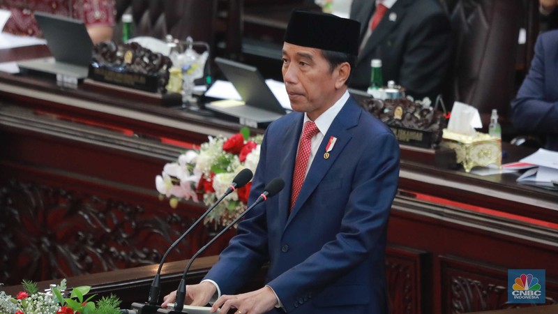 Pidato Presiden RI Joko Widodo tentang RAPBN Tahun Anggaran 2024 beserta nota keuangannya. Pidato Presiden RI Joko Widodo tentang RAPBN Tahun Anggaran 2024 beserta nota keuangannya. (CNBC Indonesia/Muhammad Sabki)