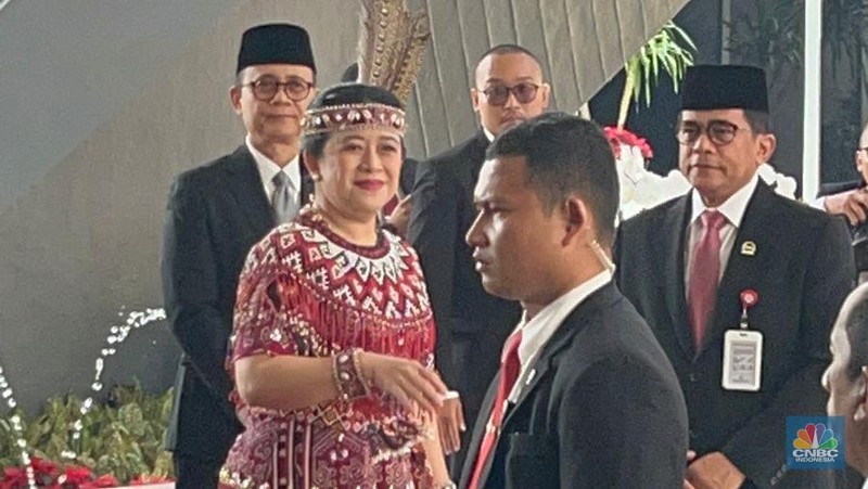 Pidato kenegaraan Presiden RI saat sidang tahunan MPR, DPR dan DPD RI, Jakarta, Rabu (16/8/2023). (CNBC Indonesia/Muhammad Sabki)