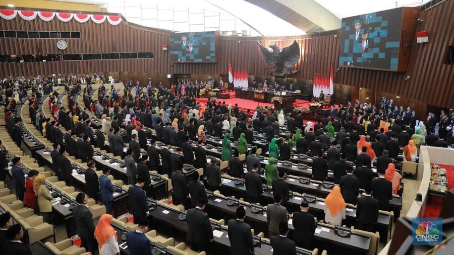 Suasana sidang tahunan MPR RI tahun 2023 di Gedung DPR RI, Jakarta, Rabu (16/8/2023). (CNBC Indonesia/Muhammad Sabki)