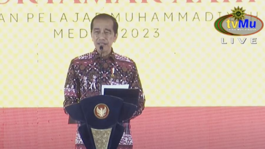 Joko Widodo dalam acara pembukaan Muktamar XXIII Ikatan Pelajar Muhammadiyah. (Tangkapan layar YouTube 
tvMu Channel)