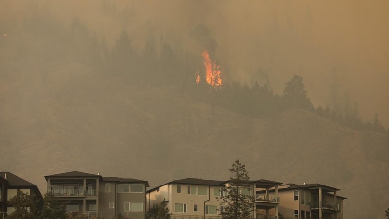 Warga menyelamatkan diri saat terjadi kebakaran di wilayah Kanada. Bill Braden /The Canadian Press via AP)