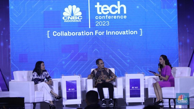 Suasana acara Collaboration For Innovation Tech Confrence di Sopo del Tower, Jakarta, Selasa (22/8/2023). (CNBC Indonesia/Tri Susilo)