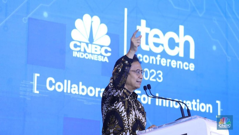 Suasana acara Collaboration For Innovation Tech Confrence di Sopo del Tower, Jakarta, Selasa (22/8/2023). (CNBC Indonesia/Tri Susilo)
