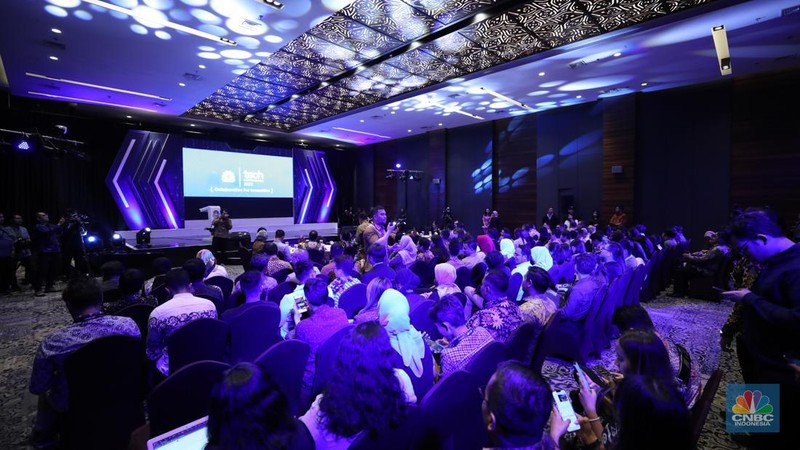 Suasana acara Collaboration For Innovation Tech Confrence di Sopo del Tower, Jakarta, Selasa (22/8/2023). (CNBC Indonesia/Tri Susilo)
