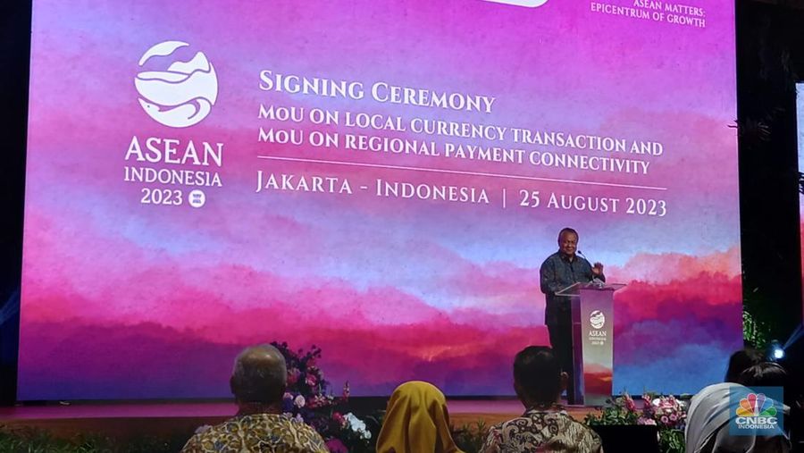 Acara Penandatanganan Perluasan Konektivitas Pembayaran Regional. (CNBC Indonesia/Arrijal Rachman)
